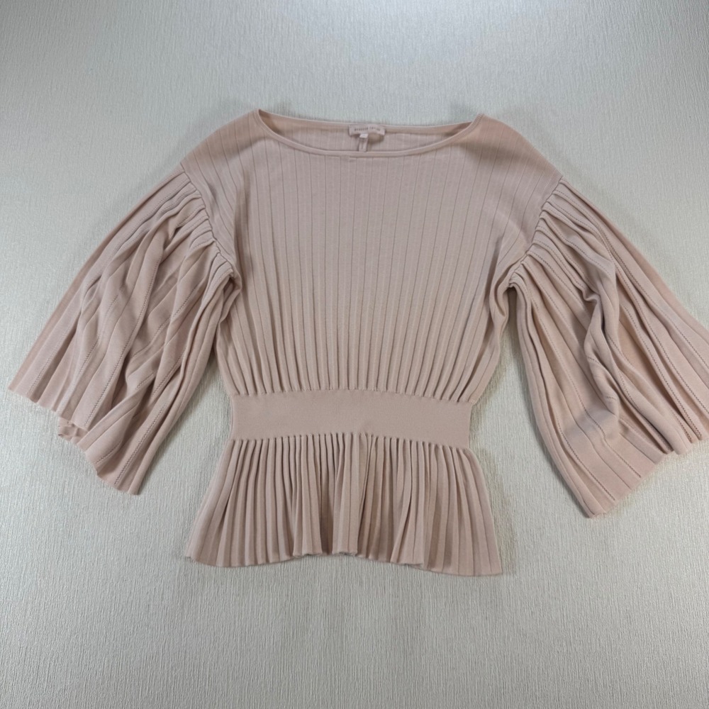 Rebecca Taylor Women Blush Pink Pleated Bell Sleeve Top Sz M Balletcore Feminine